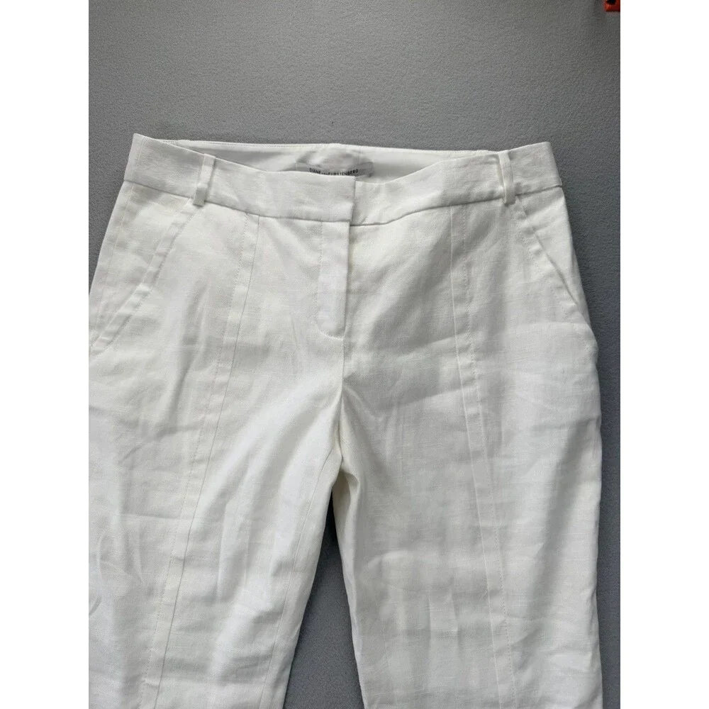 Diane Von Furstenberg Carissa Linen Blend White Bootcut Pants Women’s 8 NWT